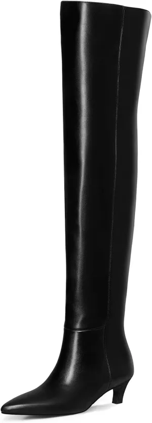 MUCCCUTE Thigh High Boots for Women Wide Calf Over The Knee Boots Sexy Pointed Toe Kitten Heel Long Fashion Boots