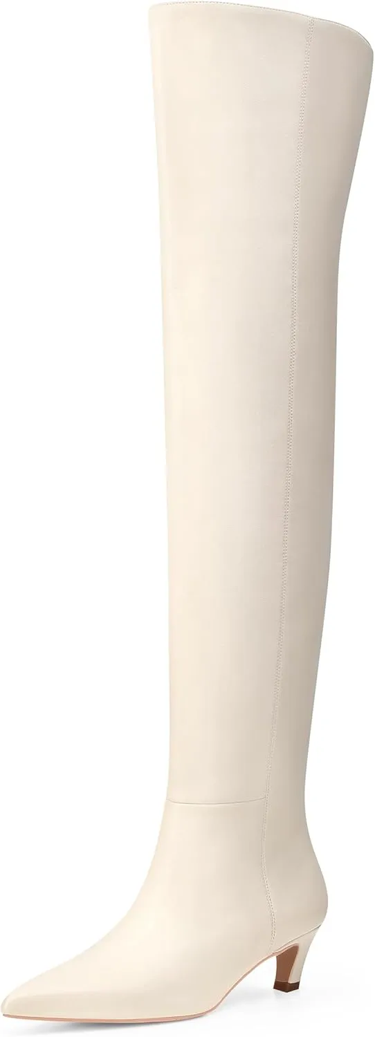 MUCCCUTE Thigh High Boots for Women Wide Calf Over The Knee Boots Sexy Pointed Toe Kitten Heel Long Fashion Boots