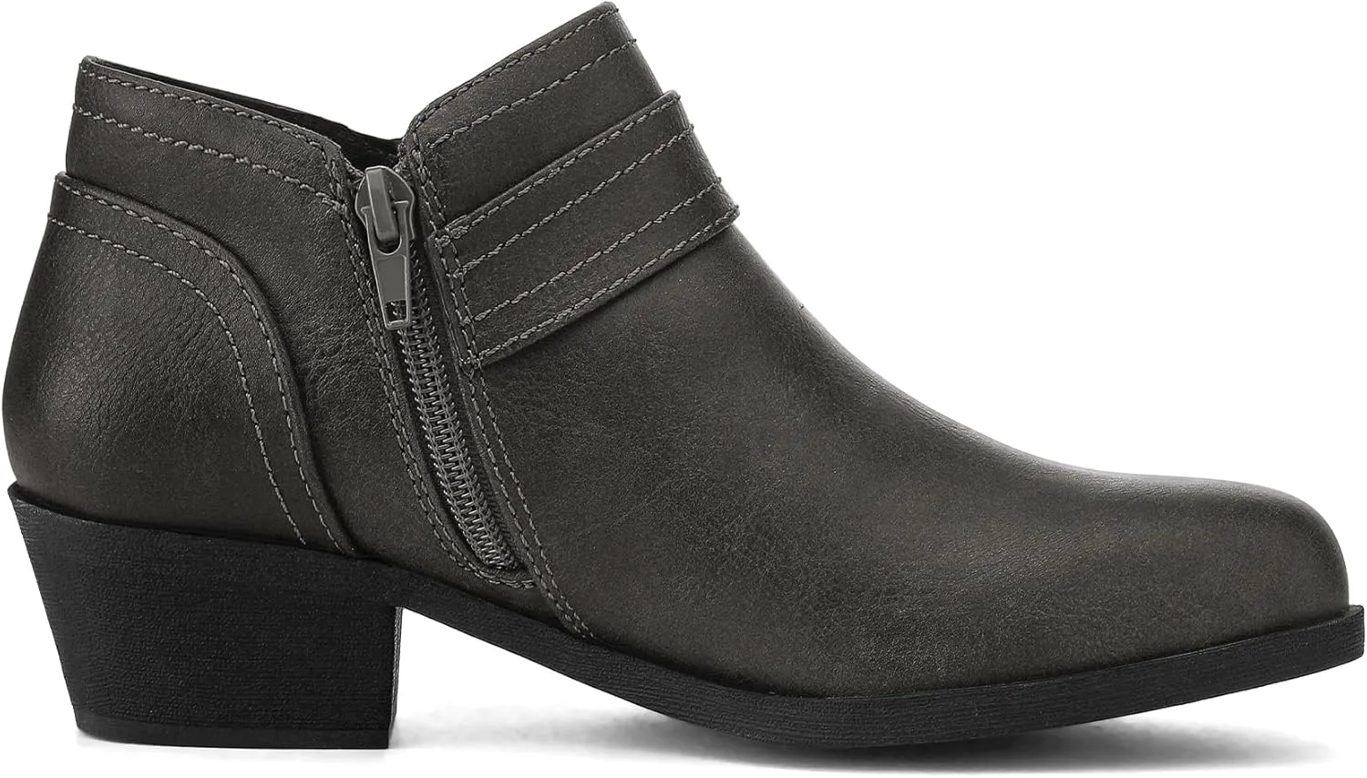 mysoft Women's Ankle Boots Low Chunky Stacked Heel Comfortable Round Toe booties with Side Zipper Shoes