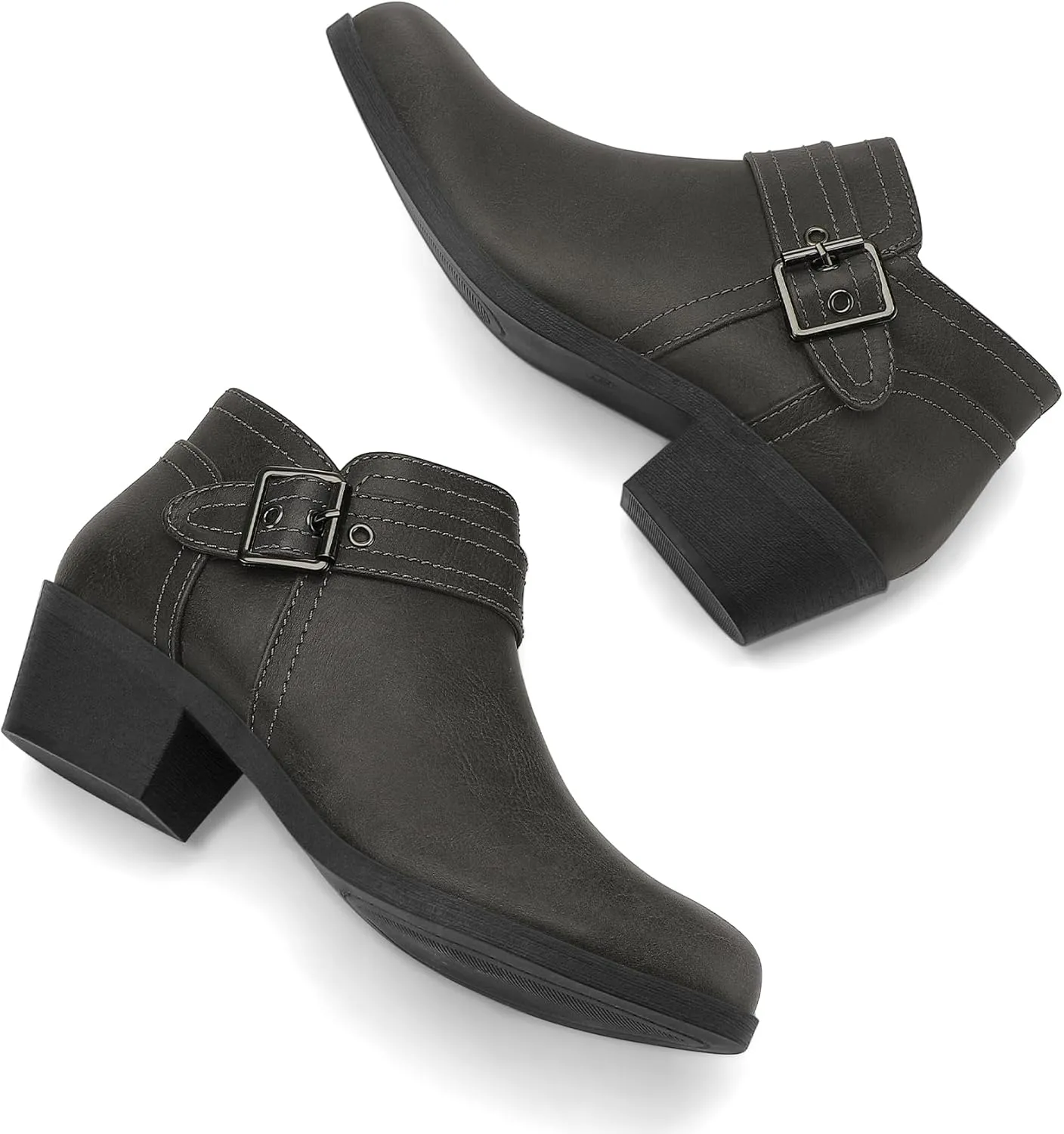 mysoft Women's Ankle Boots Low Chunky Stacked Heel Comfortable Round Toe booties with Side Zipper Shoes