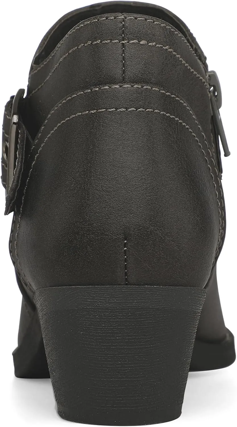 mysoft Women's Ankle Boots Low Chunky Stacked Heel Comfortable Round Toe booties with Side Zipper Shoes