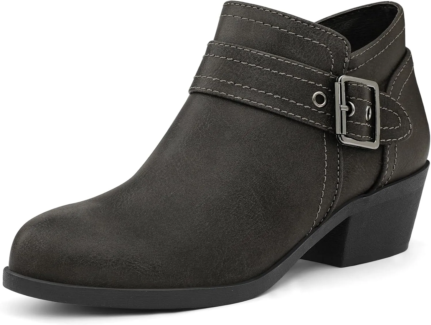 mysoft Women's Ankle Boots Low Chunky Stacked Heel Comfortable Round Toe booties with Side Zipper Shoes