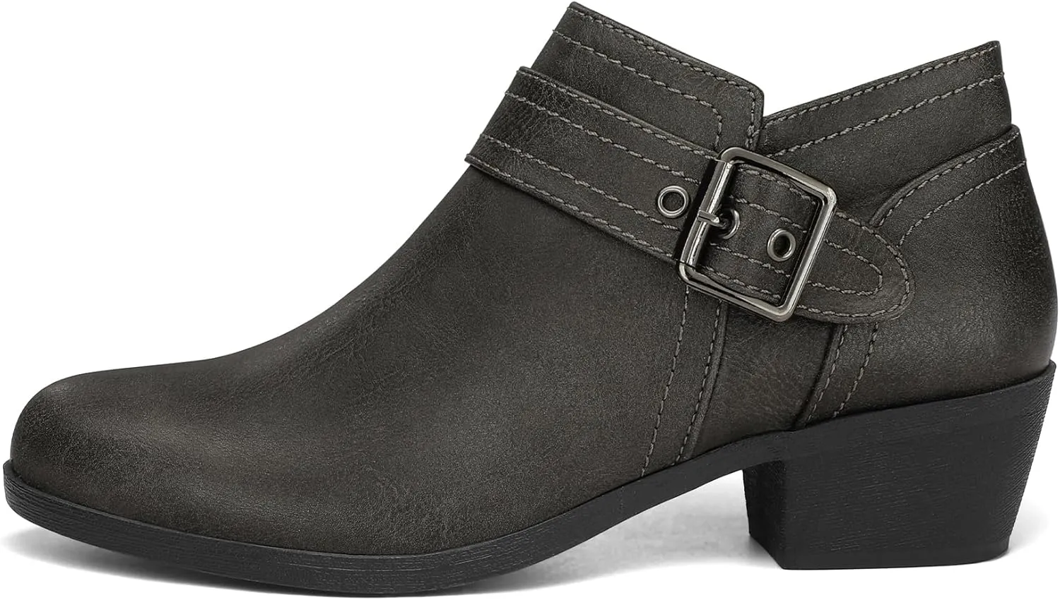 mysoft Women's Ankle Boots Low Chunky Stacked Heel Comfortable Round Toe booties with Side Zipper Shoes