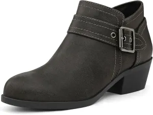 mysoft Women's Ankle Boots Low Chunky Stacked Heel Comfortable Round Toe booties with Side Zipper Shoes