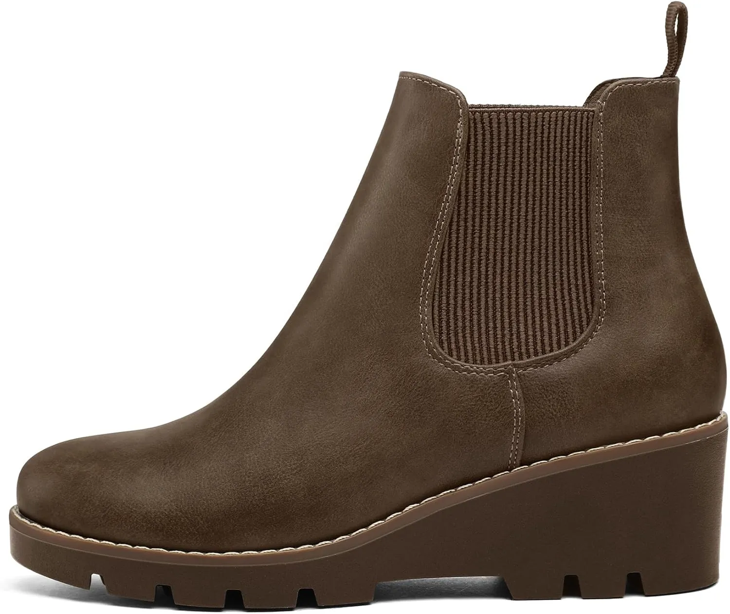 mysoft Women's Chelsea Wedge Booties Platform Lug Sole Elastic Low Wedge Heel Slip On Ankle Boots