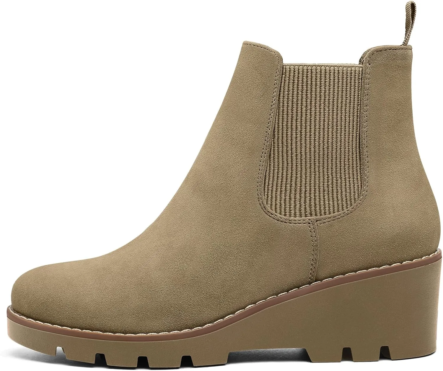 mysoft Women's Chelsea Wedge Booties Platform Lug Sole Elastic Low Wedge Heel Slip On Ankle Boots