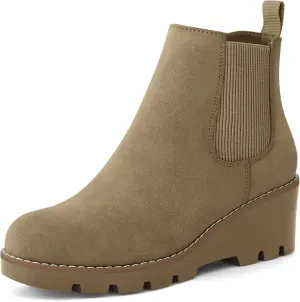 mysoft Women's Chelsea Wedge Booties Platform Lug Sole Elastic Low Wedge Heel Slip On Ankle Boots