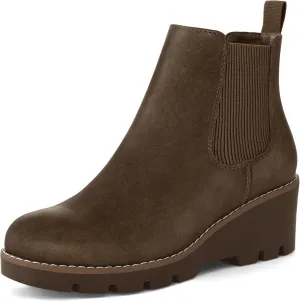 mysoft Women's Chelsea Wedge Booties Platform Lug Sole Elastic Low Wedge Heel Slip On Ankle Boots
