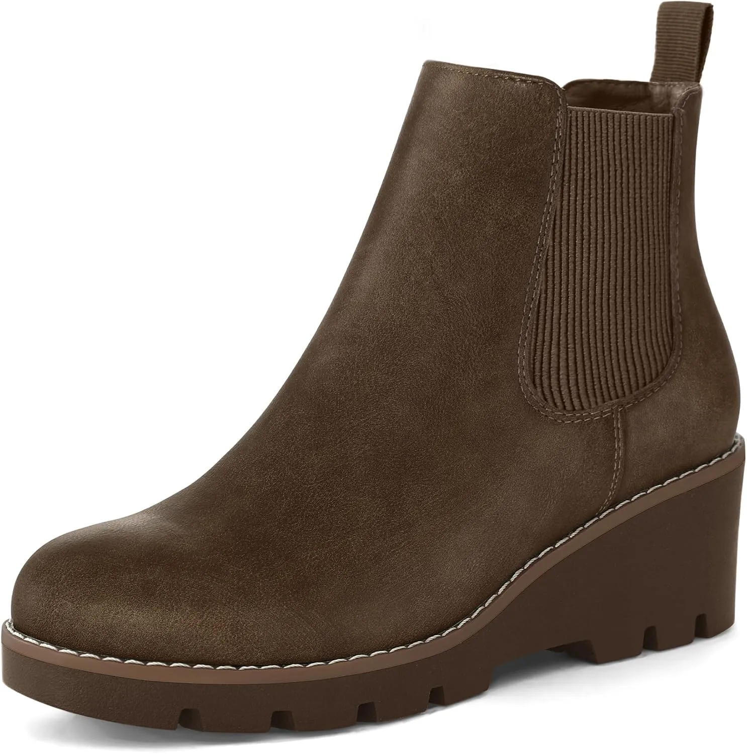 mysoft Women's Chelsea Wedge Booties Platform Lug Sole Elastic Low Wedge Heel Slip On Ankle Boots