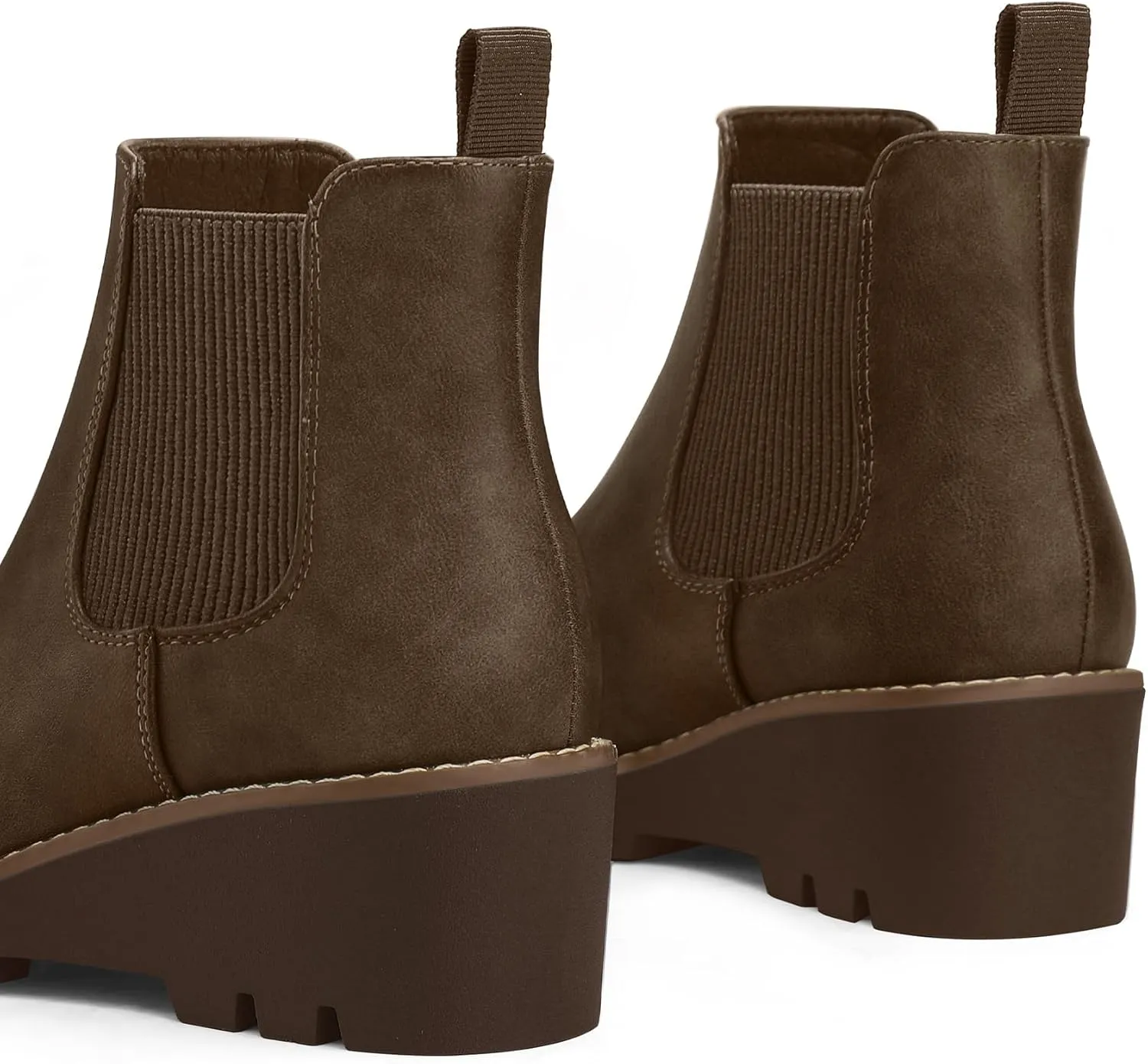 mysoft Women's Chelsea Wedge Booties Platform Lug Sole Elastic Low Wedge Heel Slip On Ankle Boots