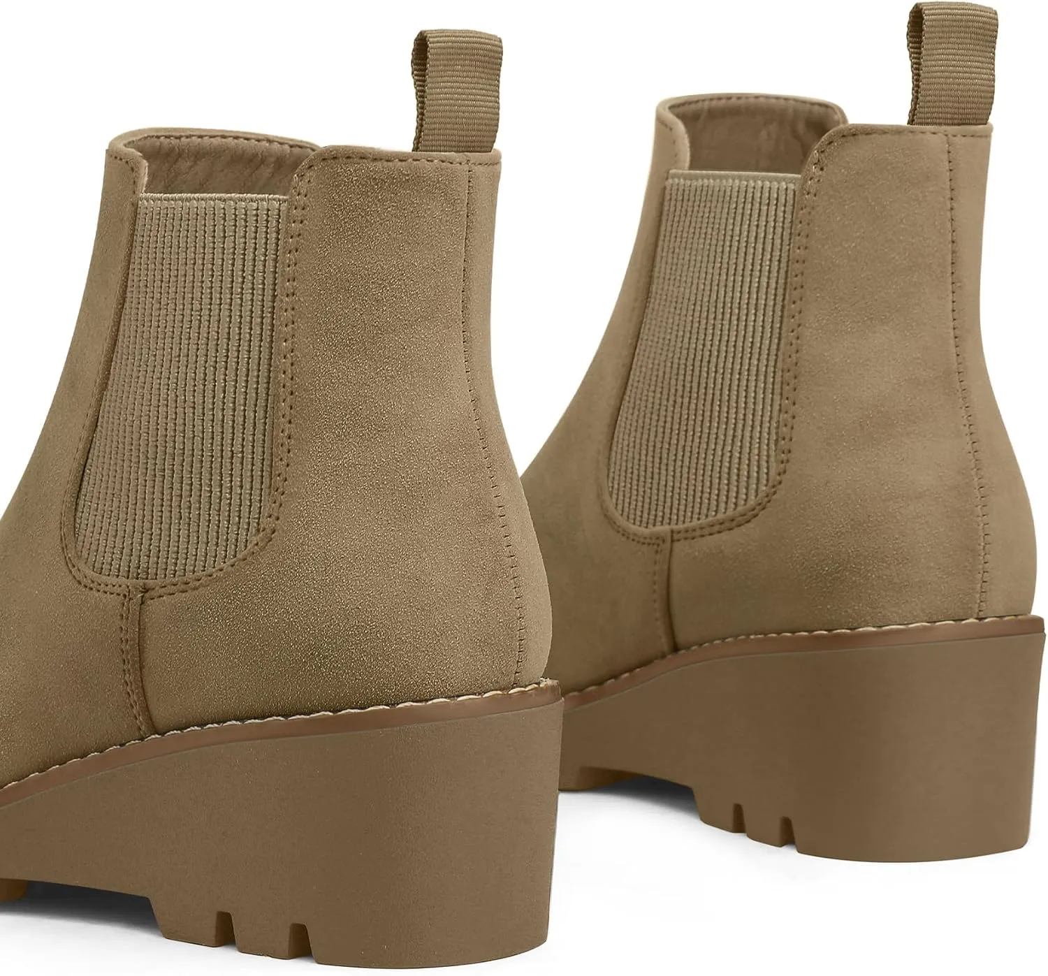 mysoft Women's Chelsea Wedge Booties Platform Lug Sole Elastic Low Wedge Heel Slip On Ankle Boots