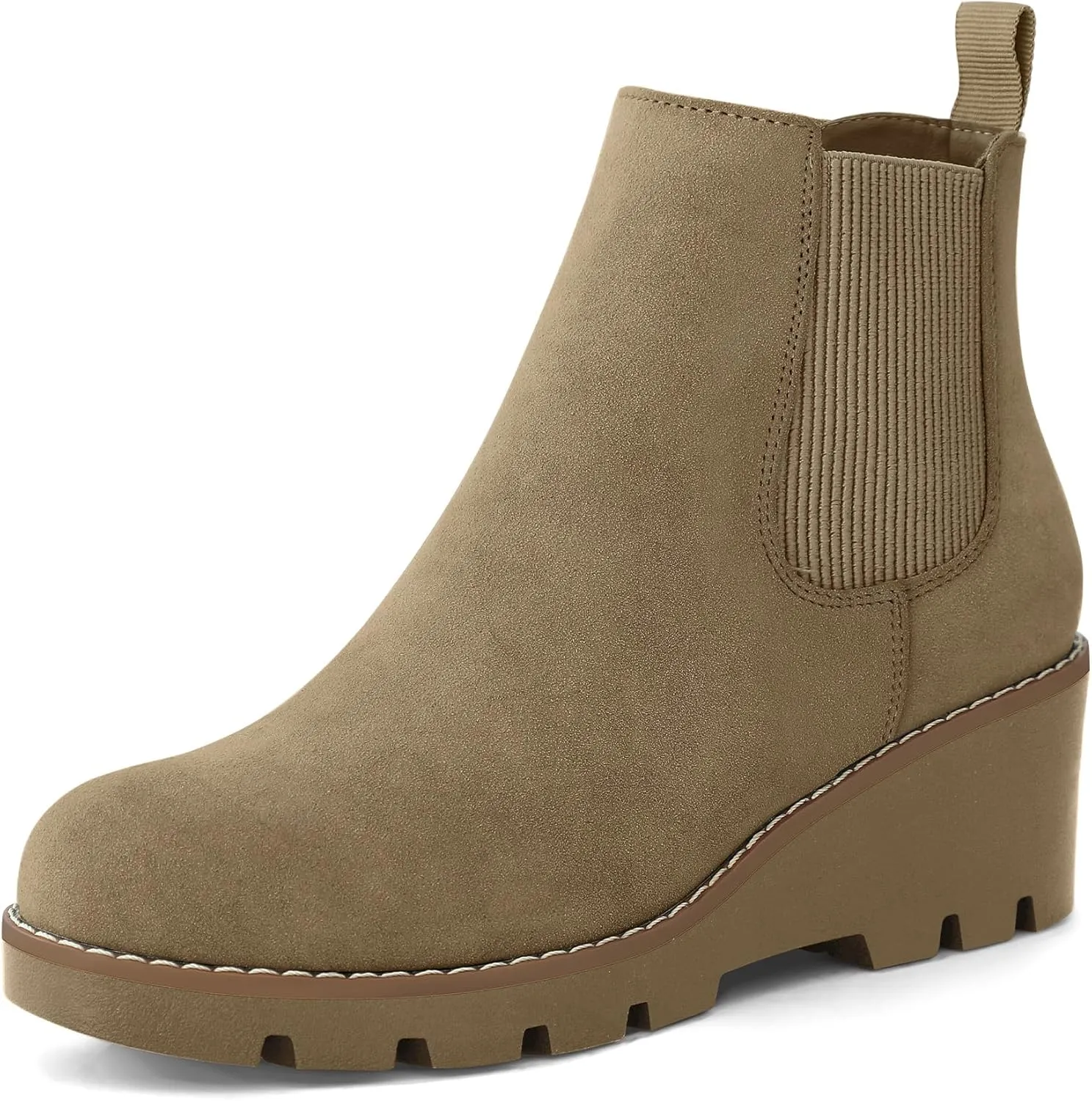 mysoft Women's Chelsea Wedge Booties Platform Lug Sole Elastic Low Wedge Heel Slip On Ankle Boots