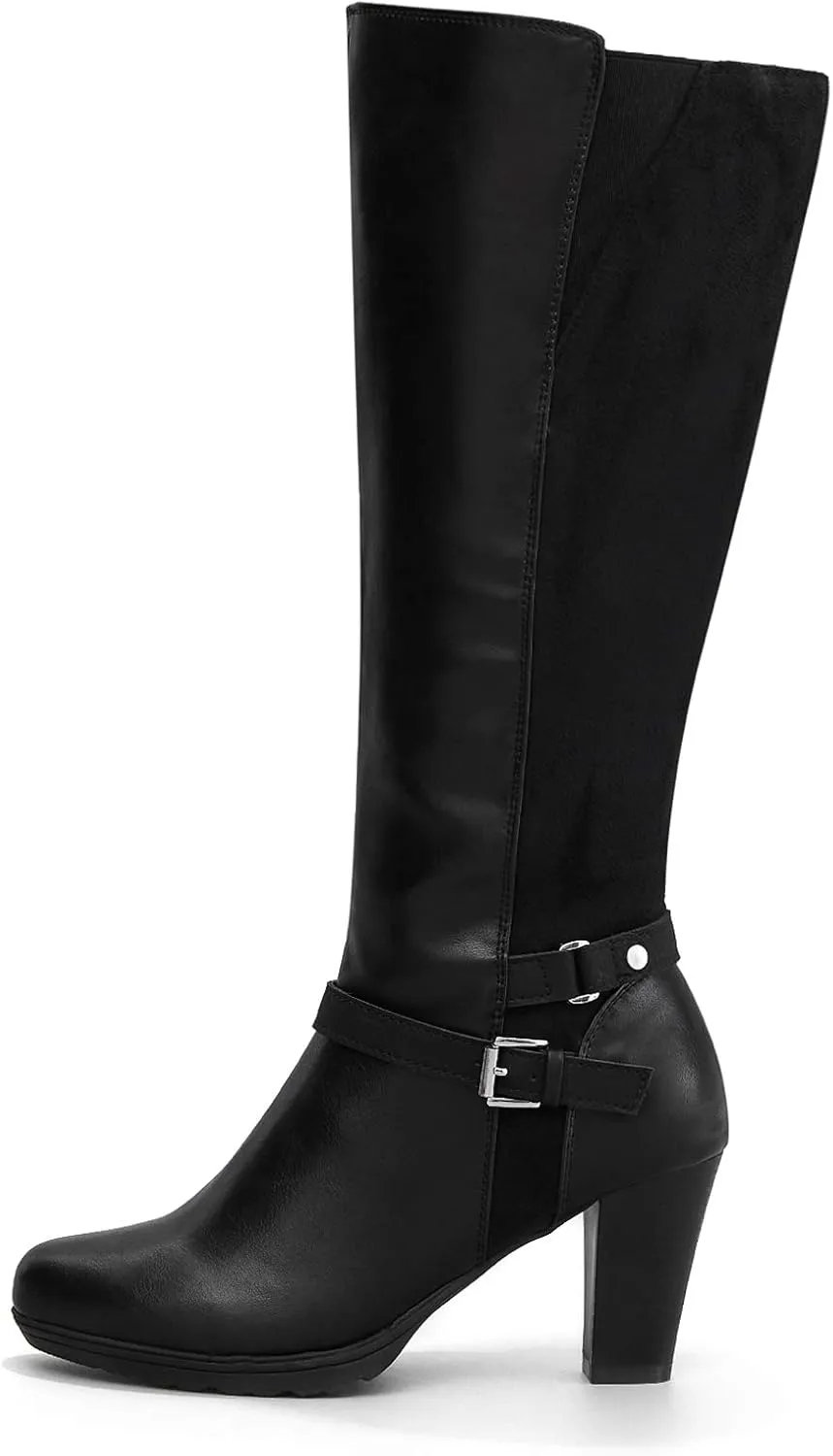 mysoft Women's Knee High Boots Chunky Heel Boots with Zipper