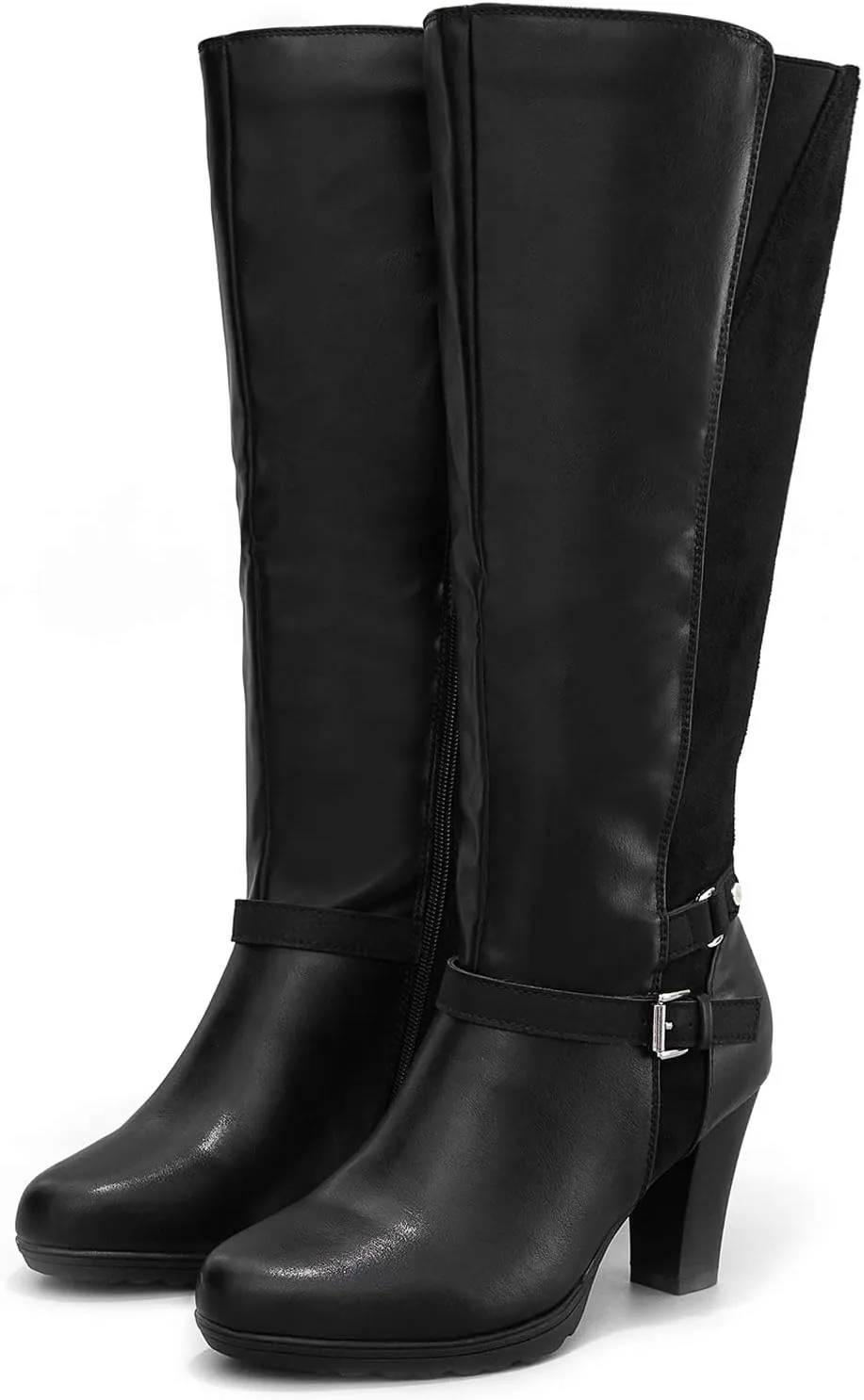 mysoft Women's Knee High Boots Chunky Heel Boots with Zipper