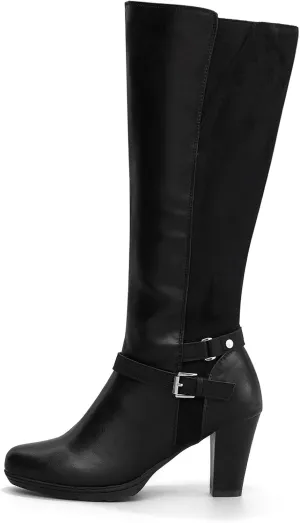mysoft Women's Knee High Boots Chunky Heel Boots with Zipper