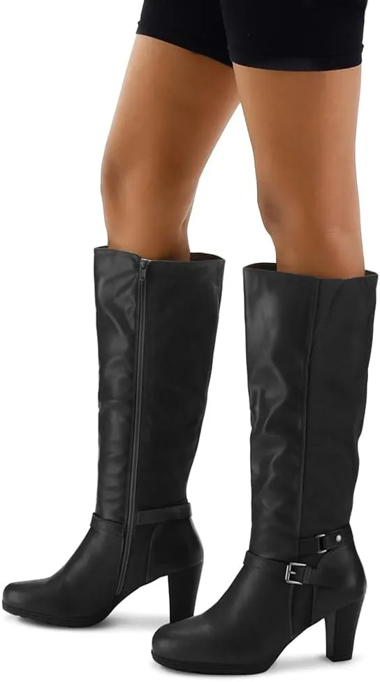 mysoft Women's Knee High Boots Chunky Heel Boots with Zipper