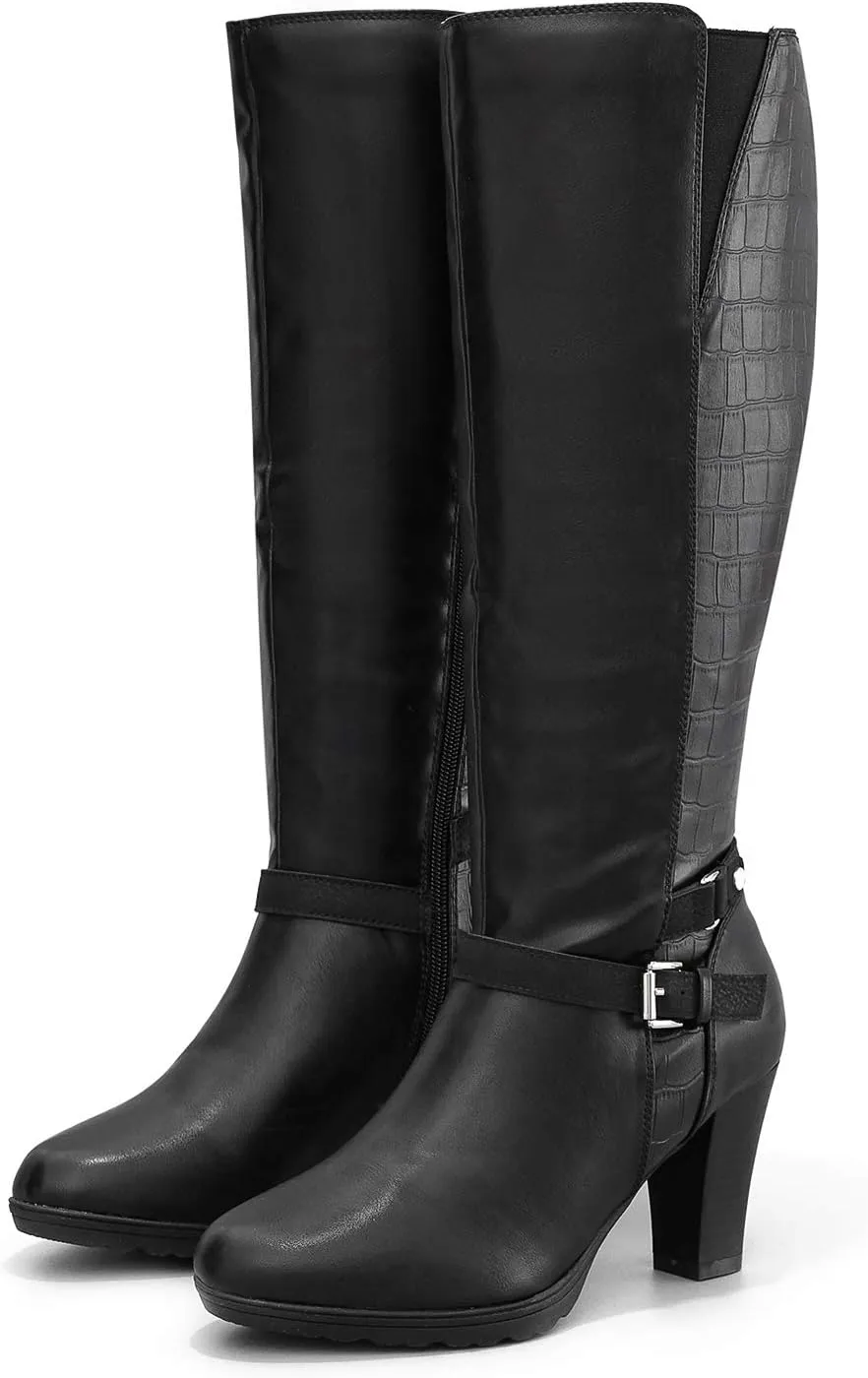 mysoft Women's Knee High Boots Chunky Heel Boots with Zipper