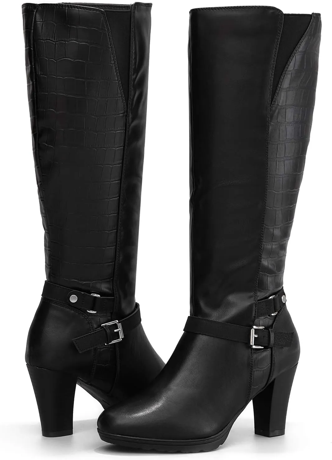 mysoft Women's Knee High Boots Chunky Heel Boots with Zipper