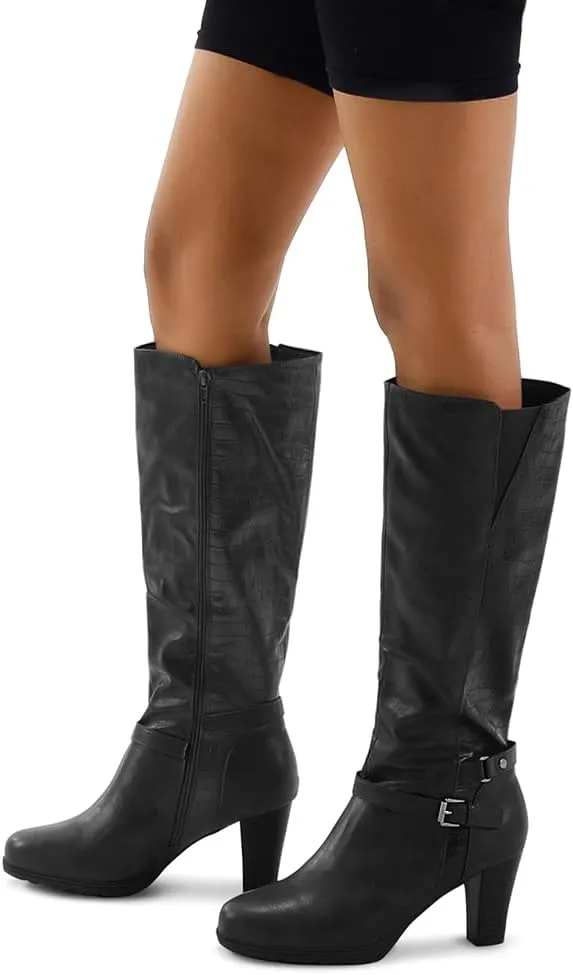 mysoft Women's Knee High Boots Chunky Heel Boots with Zipper