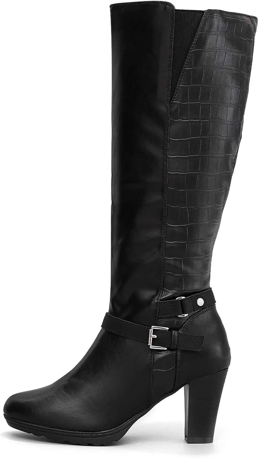 mysoft Women's Knee High Boots Chunky Heel Boots with Zipper