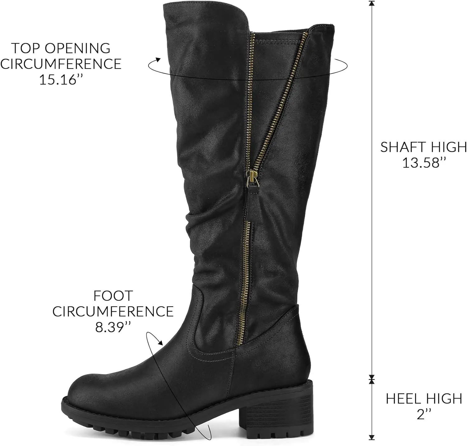 mysoft Women's Knee High Boots Side Zipper Lug Sole 2 Inch Stacked Chunky Heel Boots