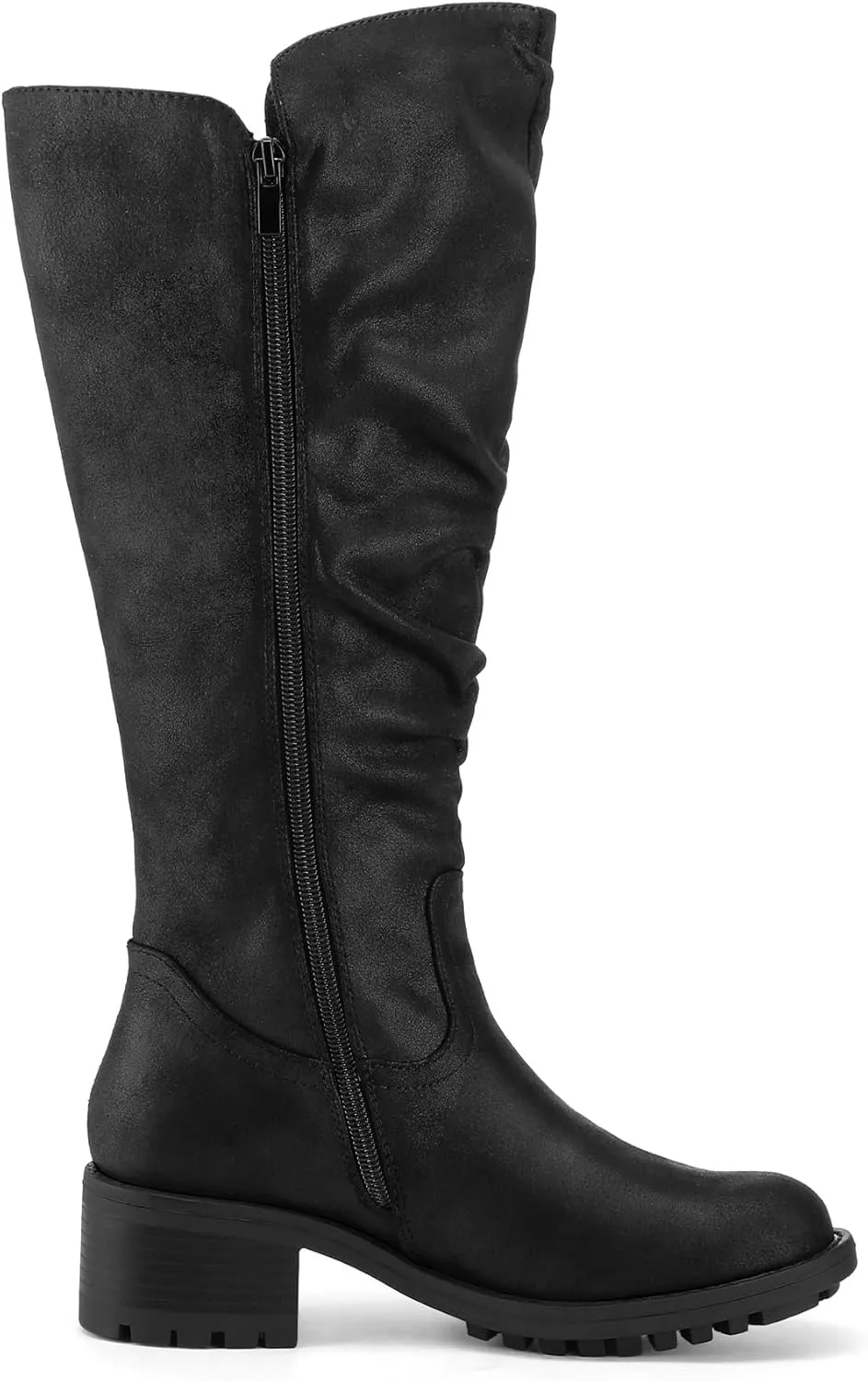 mysoft Women's Knee High Boots Side Zipper Lug Sole 2 Inch Stacked Chunky Heel Boots