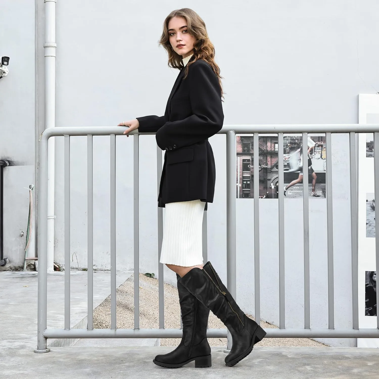 mysoft Women's Knee High Boots Side Zipper Lug Sole 2 Inch Stacked Chunky Heel Boots
