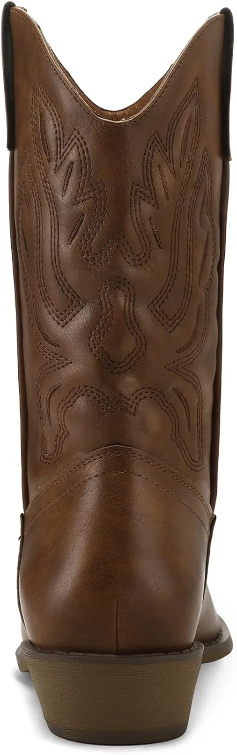 mysoft Women's Wide Calf Cowboy Boots Pull-On Mid-Calf Embroidered Pointed Toe Retro Western Boots