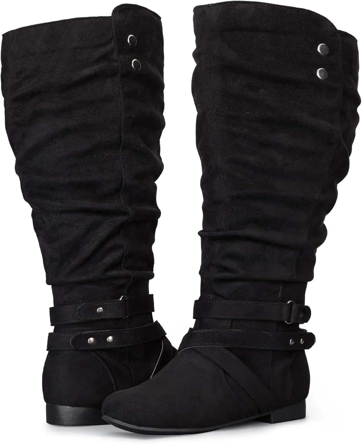 mysoft Women's Wide Calf Knee High Boots Flat Tall Boots with Side Zippers