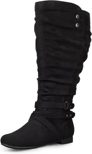mysoft Women's Wide Calf Knee High Boots Flat Tall Boots with Side Zippers