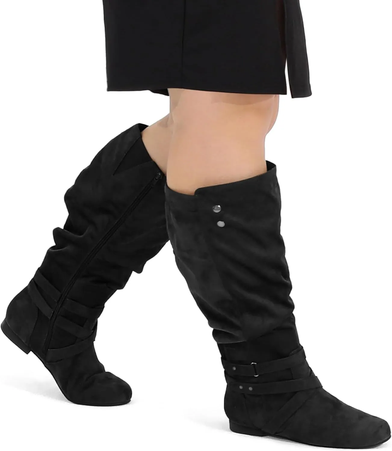 mysoft Women's Wide Calf Knee High Boots Flat Tall Boots with Side Zippers