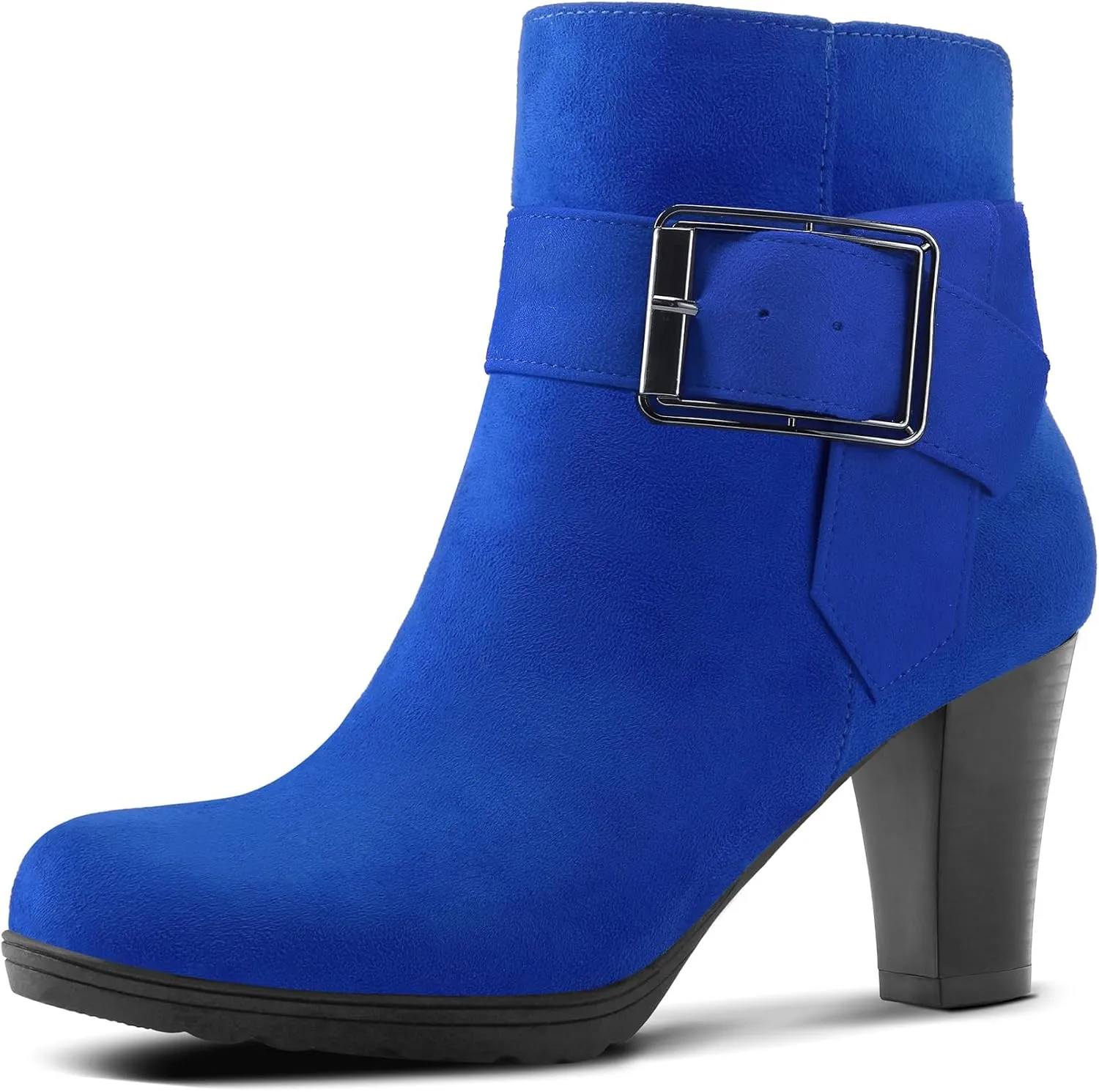 mysoft Women's Wide Width Ankle Boots Chunky Heel Ankle Strap Buckle Booties with Zipper
