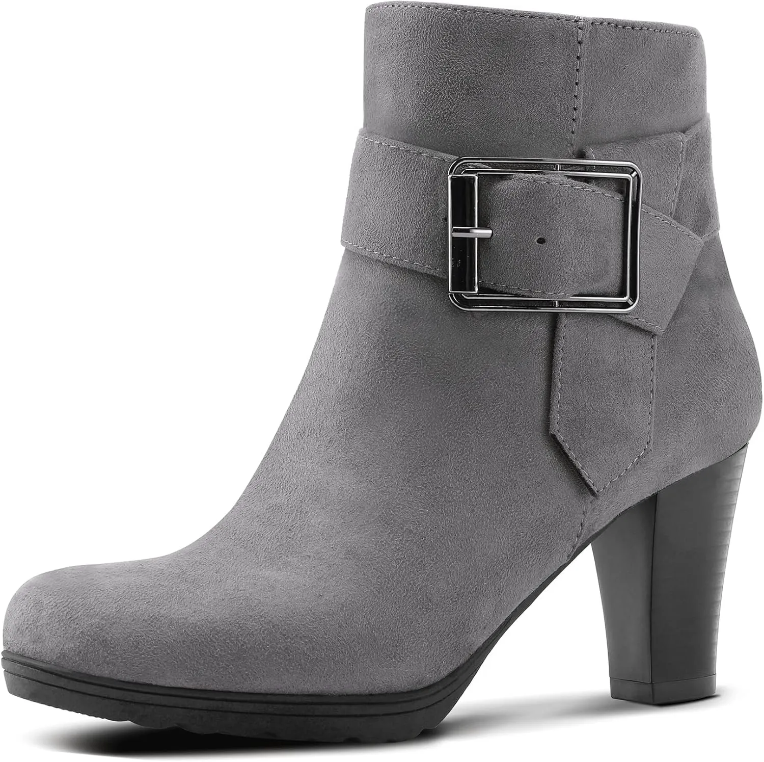 mysoft Women's Wide Width Ankle Boots Chunky Heel Ankle Strap Buckle Booties with Zipper