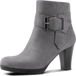 mysoft Women's Wide Width Ankle Boots Chunky Heel Ankle Strap Buckle Booties with Zipper