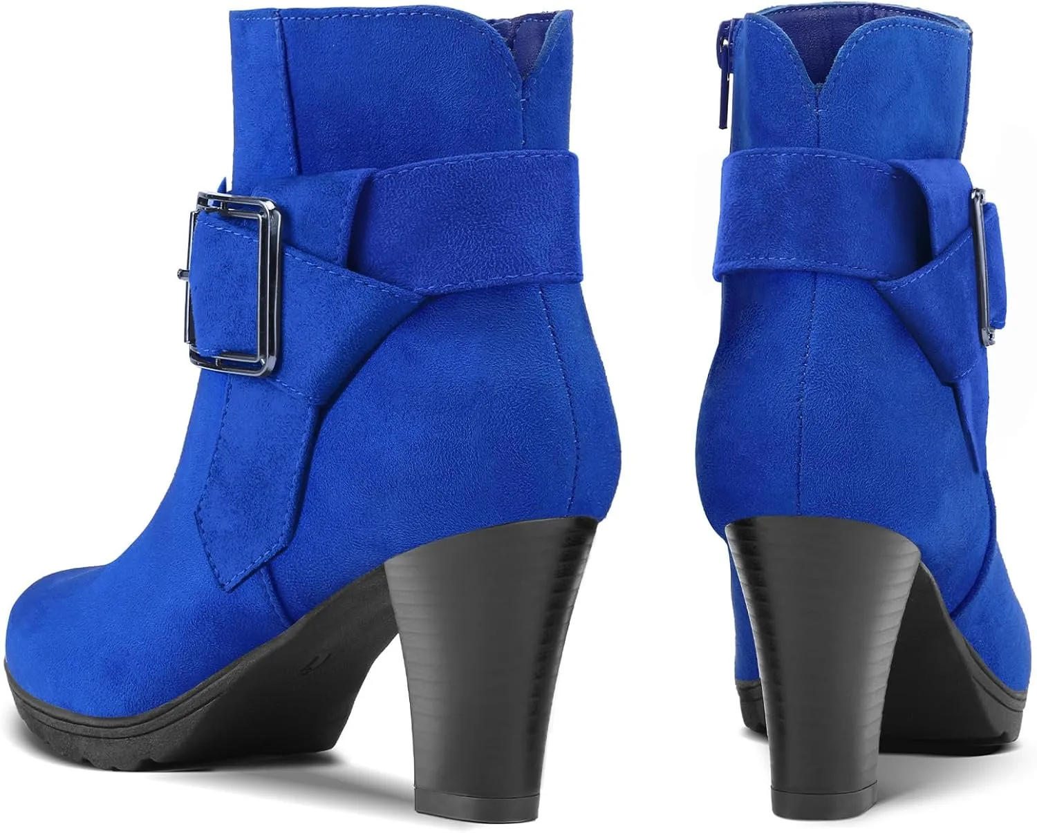 mysoft Women's Wide Width Ankle Boots Chunky Heel Ankle Strap Buckle Booties with Zipper