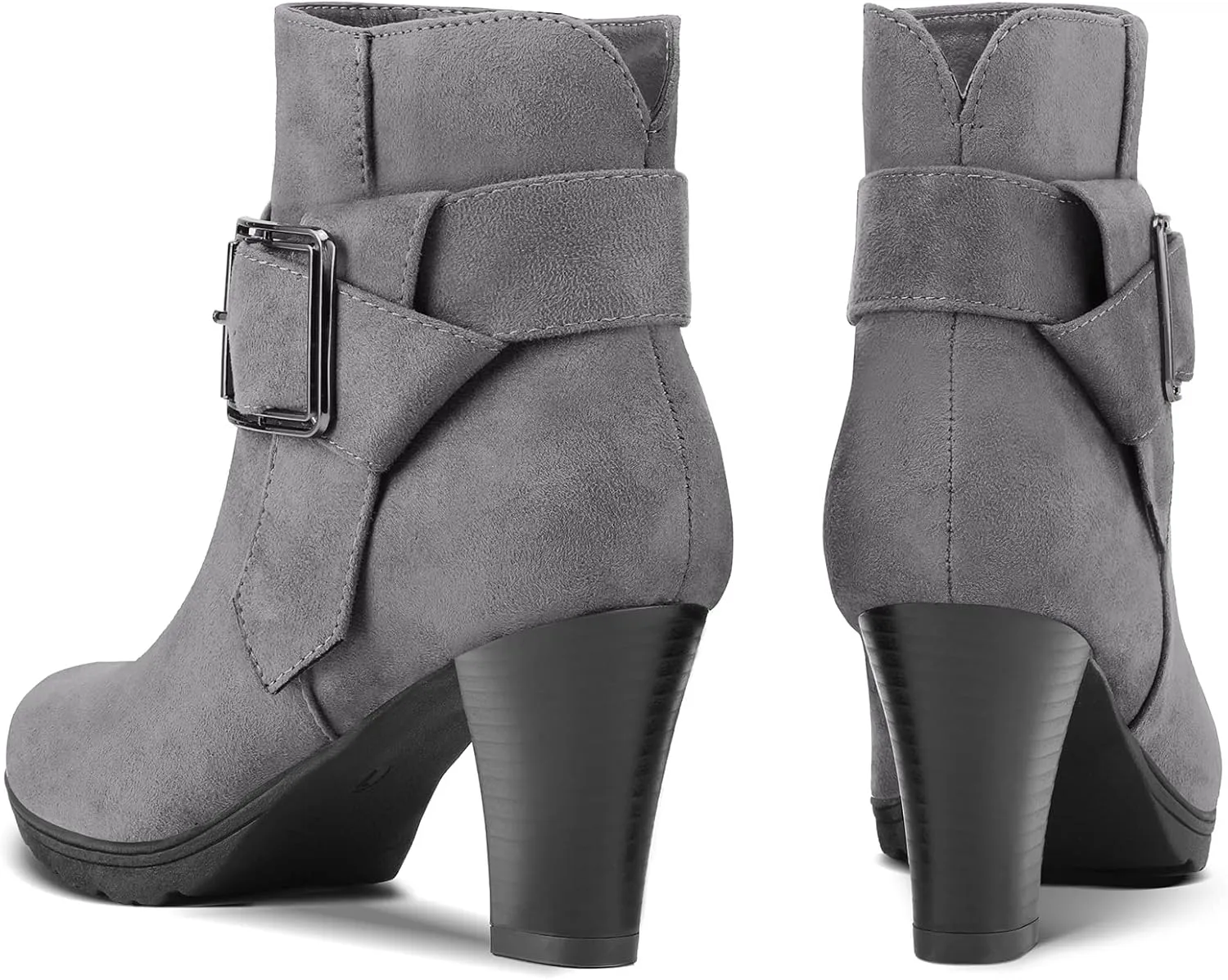 mysoft Women's Wide Width Ankle Boots Chunky Heel Ankle Strap Buckle Booties with Zipper