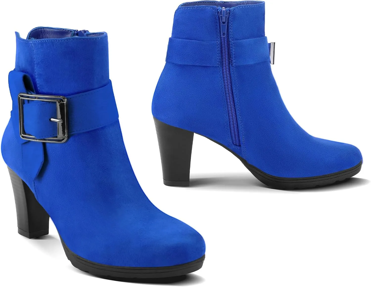 mysoft Women's Wide Width Ankle Boots Chunky Heel Ankle Strap Buckle Booties with Zipper