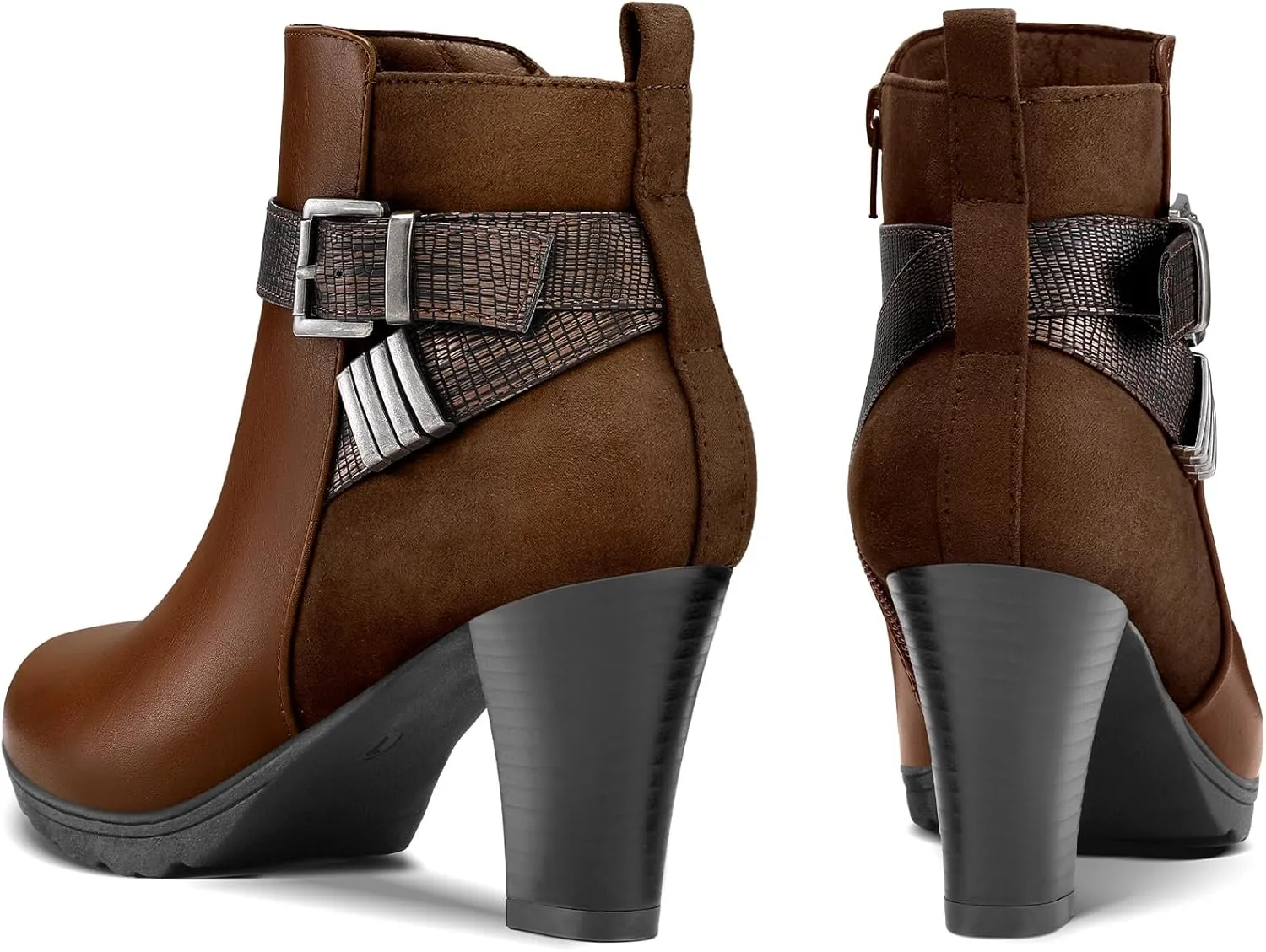 mysoft Women's Wide Width Ankle Boots Chunky Heel Ankle Strap Buckle Booties with Zipper