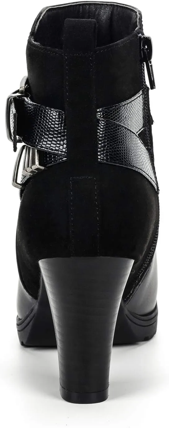 mysoft Women's Zipper Booties Chunky Stacked Heel Ankle Boots Buckle Strap Ankle