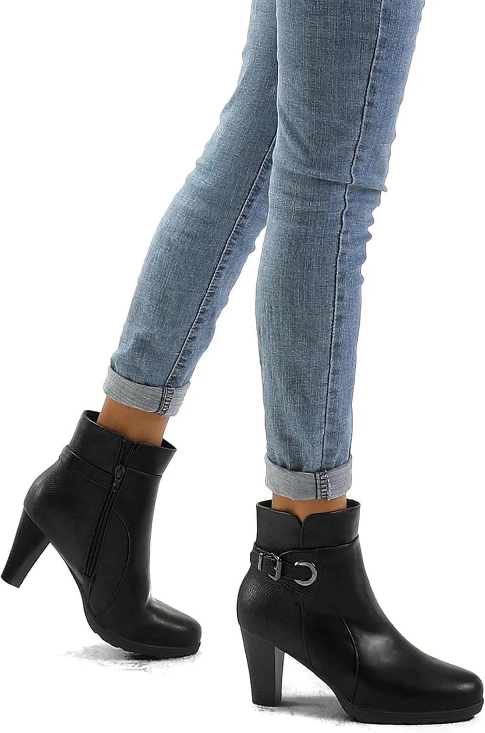 mysoft Women's Zipper Booties Chunky Stacked Heel Ankle Boots Buckle Strap Ankle
