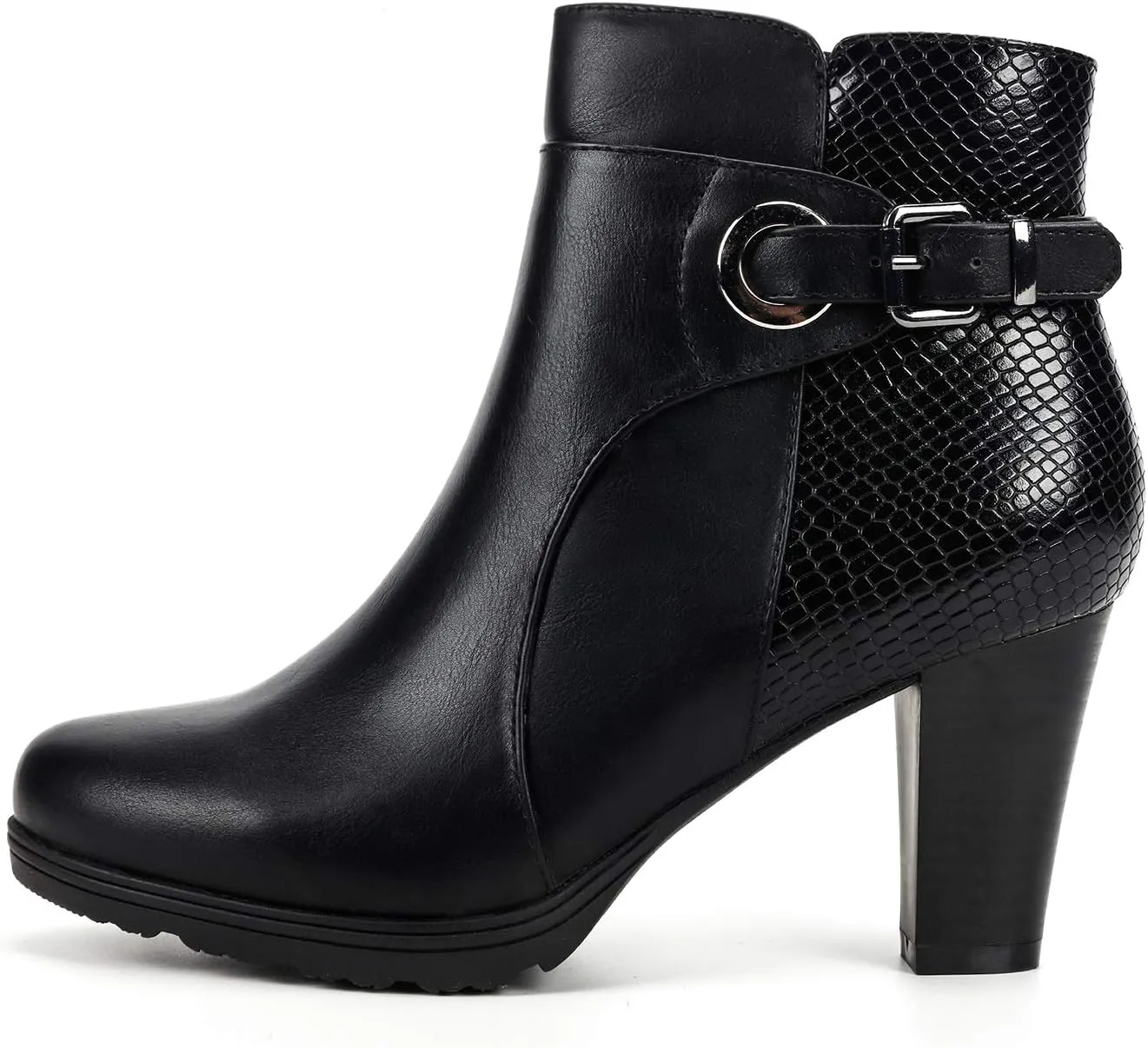 mysoft Women's Zipper Booties Chunky Stacked Heel Ankle Boots Buckle Strap Ankle