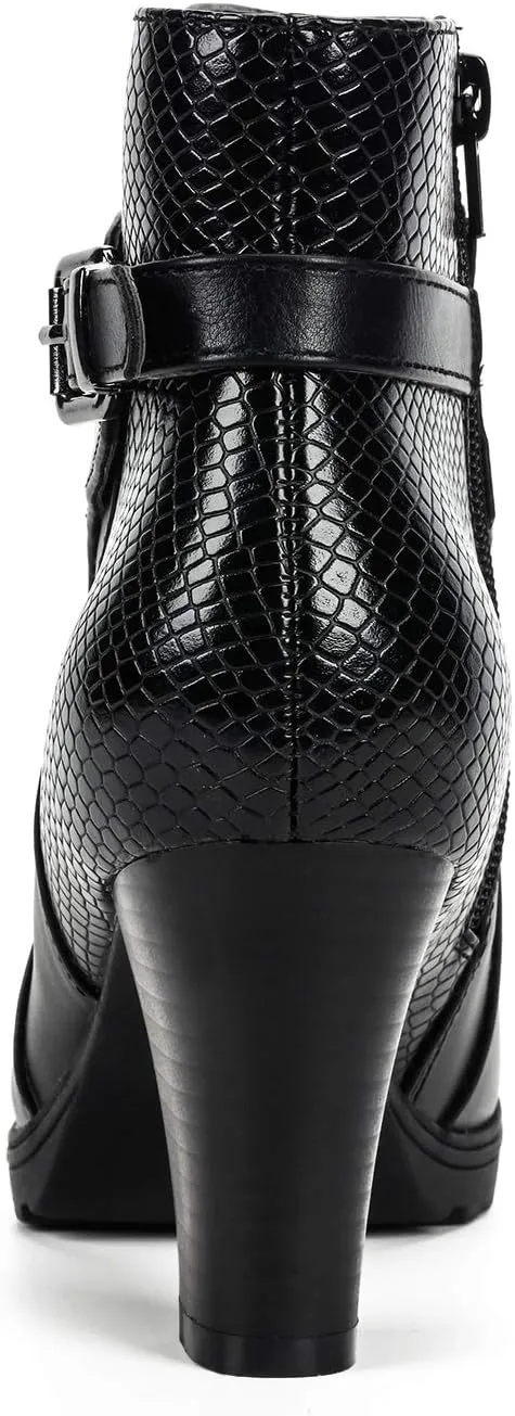 mysoft Women's Zipper Booties Chunky Stacked Heel Ankle Boots Buckle Strap Ankle
