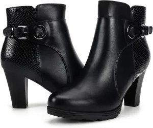 mysoft Women's Zipper Booties Chunky Stacked Heel Ankle Boots Buckle Strap Ankle