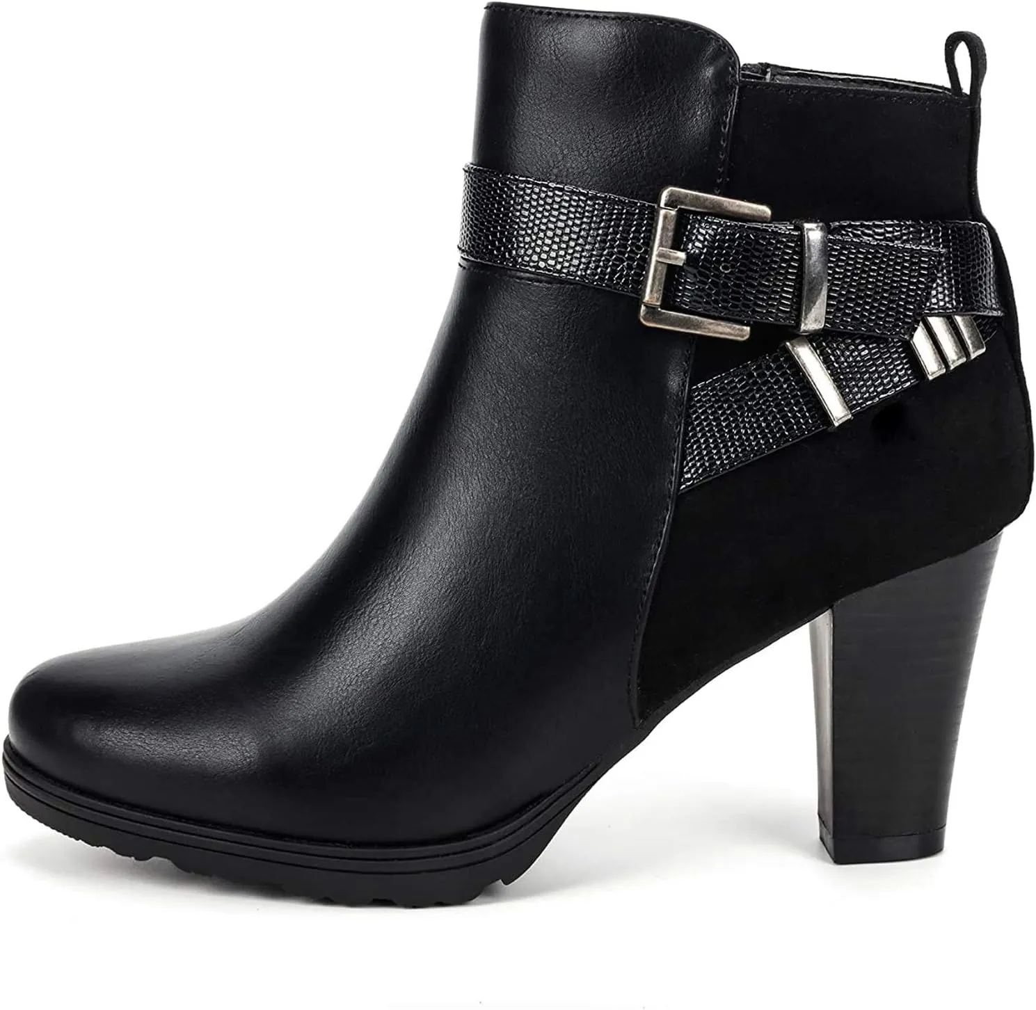 mysoft Women's Zipper Booties Chunky Stacked Heel Ankle Boots Buckle Strap Ankle