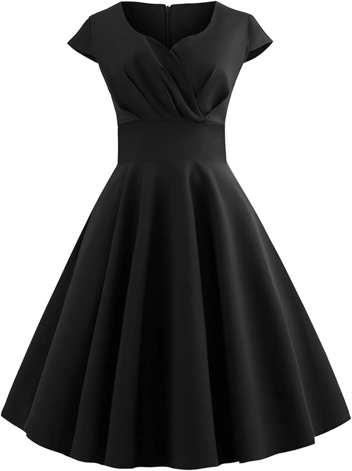 NaRHbrg Women's 1950s Vintage Dress Wrap V Neck Cap Sleeve Dress Retro Cocktail Party Swing Dresses A-Line Flared Midi Dress