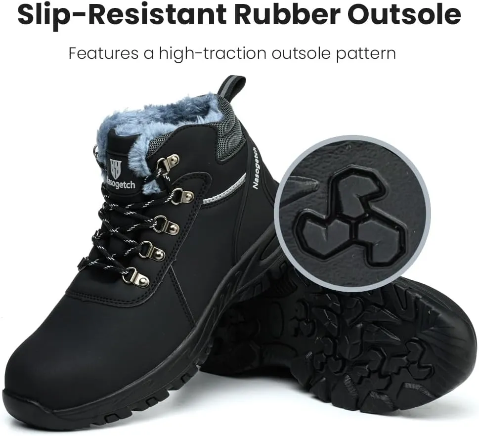 Nasogetch Steel Toe Boots for Men Women Work Boots Comfortable Lightweight Steel Toe Shoes Puncture Proof Non Slip Work Shoes Fleece-Lined