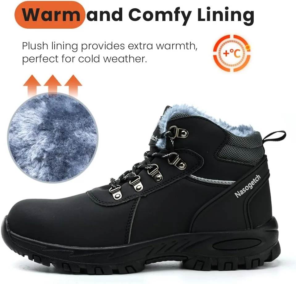 Nasogetch Steel Toe Boots for Men Women Work Boots Comfortable Lightweight Steel Toe Shoes Puncture Proof Non Slip Work Shoes Fleece-Lined