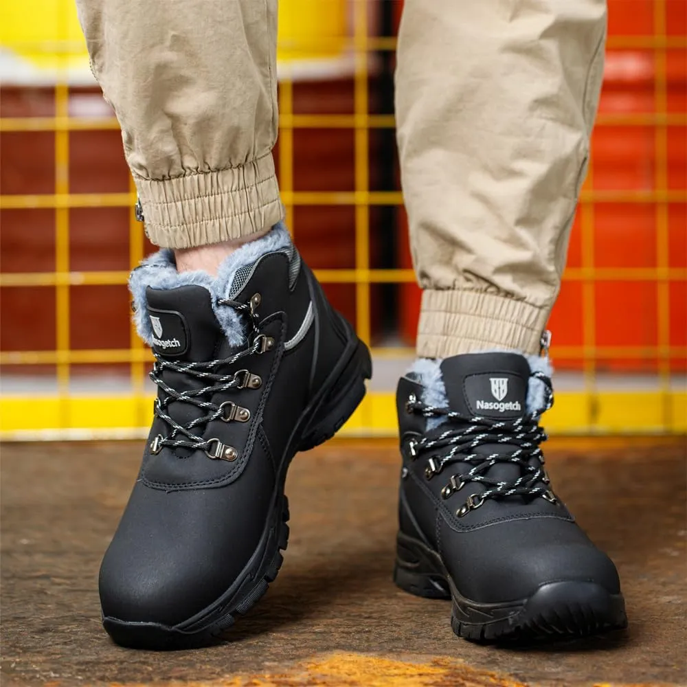 Nasogetch Steel Toe Boots for Men Women Work Boots Comfortable Lightweight Steel Toe Shoes Puncture Proof Non Slip Work Shoes Fleece-Lined