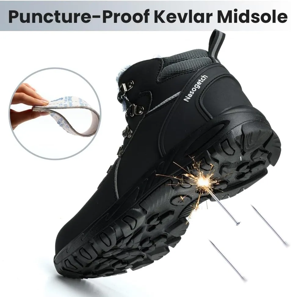 Nasogetch Steel Toe Boots for Men Women Work Boots Comfortable Lightweight Steel Toe Shoes Puncture Proof Non Slip Work Shoes Fleece-Lined