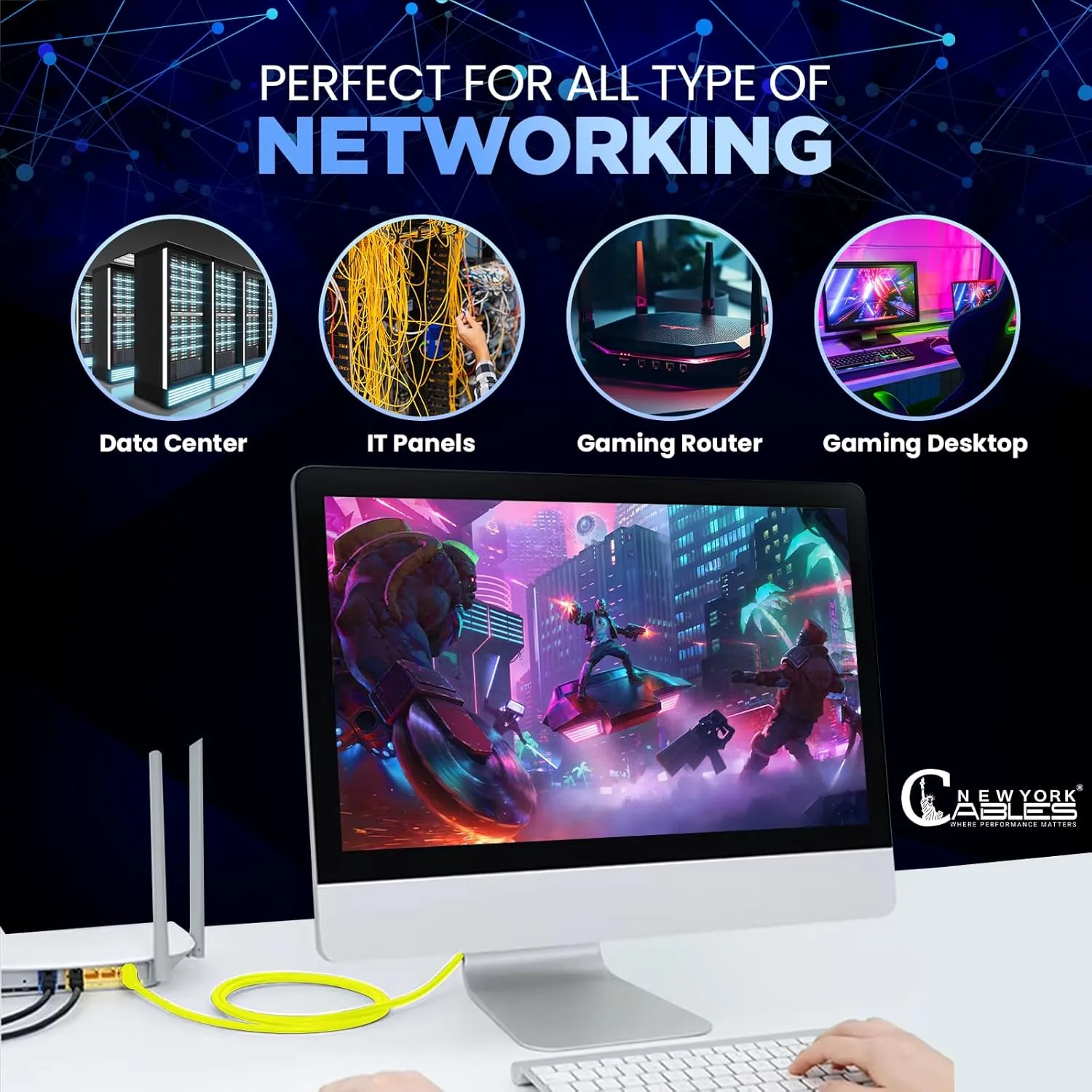 NewYork Cables Cat6 Ethernet Patch Cable 1 ft (10 Pack), Snagless Cat6 Patch Cables for Data Centers, 10Gbps, 550Mhz Ethernet Cord, Bare Copper Network Patch Cables for Home and Enterprise -Yellow